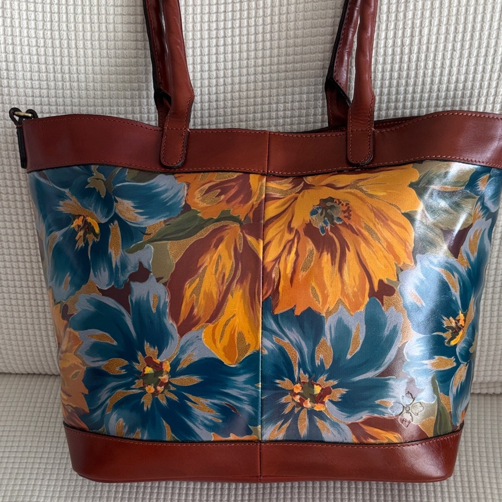 Patricia Nash Floral Leather Tote in Blue, Yellow & Brown